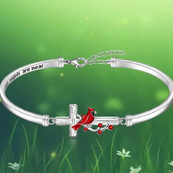 Cardinal Cross Memory Bracelet When Angels Are Near Silver Adjustable NWT - Picture 1 of 4